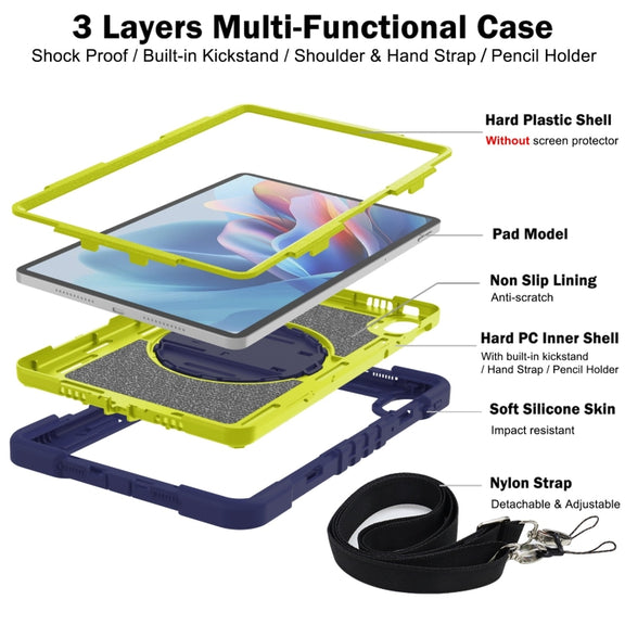 For Huawei MatePad SE 11 360 Degree Rotation PC Contrast Silicone Tablet Case(Navy Blue + Yellow Green)