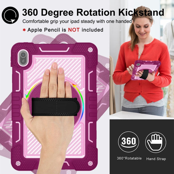 For Huawei MatePad SE 11 360 Degree Rotation PC Contrast Silicone Tablet Case(Rose Red + Pink)