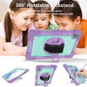 For Huawei MatePad SE 11 360 Degree Rotation PC Contrast Silicone Tablet Case(Purple + Mint Green)
