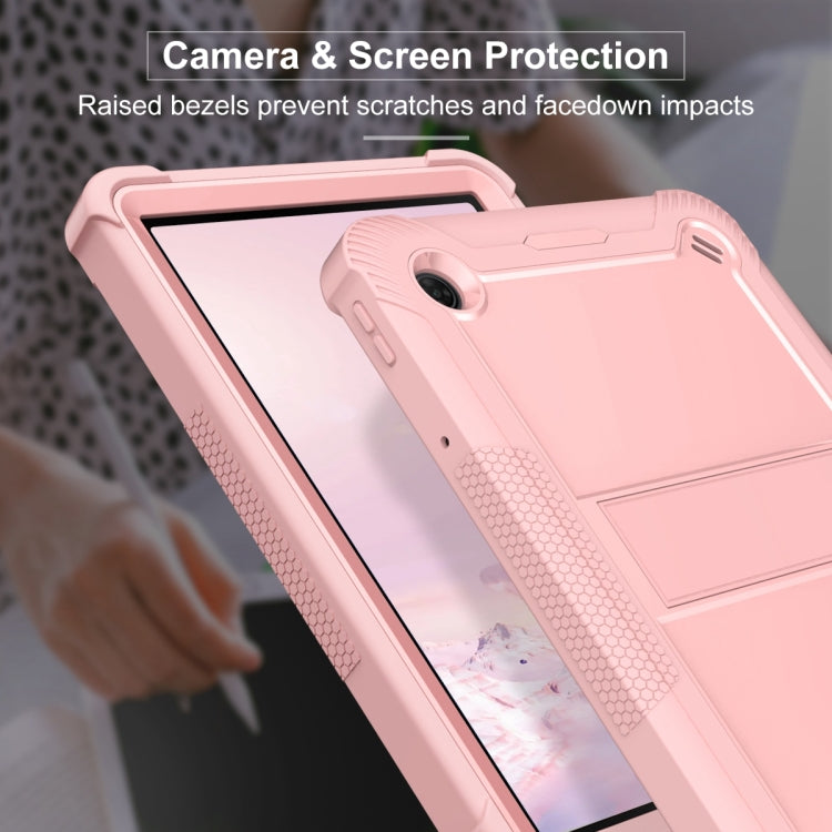 For TCL Tab 10 5G Shockproof Silicone Hybrid PC Tablet Case with Holder(Rose Gold)