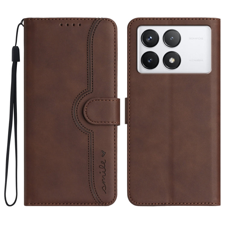 For Xiaomi Redmi K70 Heart Pattern Skin Feel Leather Phone Case(Brown) - K70 Cases by PMC TechLife | Online Shopping South Africa | PMC TechLife | Buy Now Pay Later Mobicred