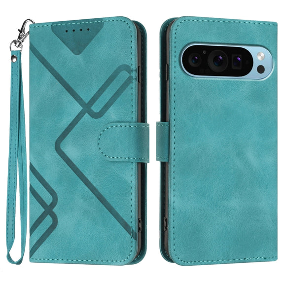 For Google Pixel 9 Line Pattern Skin Feel Leather Phone Case(Light Blue)
