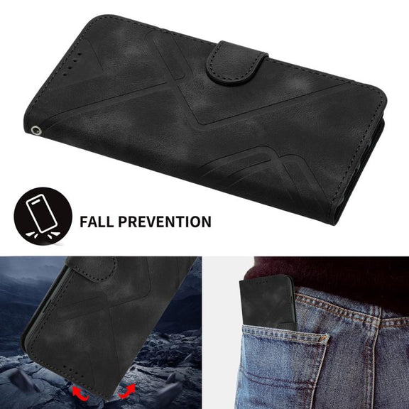 For iPhone 17 Pro Max Line Pattern Skin Feel Leather Phone Case(Black)