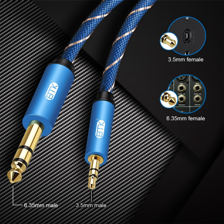EMK 3.5mm Jack Male to 6.35mm Jack Male Gold Plated Connector Nylon Braid AUX Cable for Computer / X-BOX / PS3 / CD / DVD, Cable Length:1.5m(Dark Blue) - Audio Optical Cables by EMK | Online Shopping South Africa | PMC Jewellery | Buy Now Pay Later Mobicred