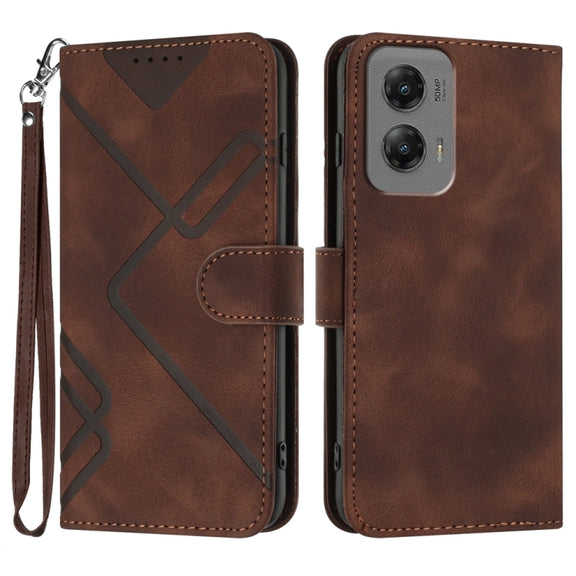 For Motorola Moto G Stylus 5G 2024 Line Pattern Skin Feel Leather Phone Case(Coffee)