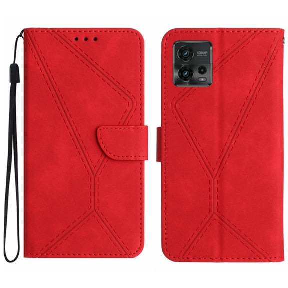For Motorola Moto G72 4G Stitching Embossed Leather Phone Case(Red)
