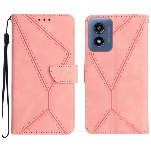 For Motorola Moto E14 Stitching Embossed Leather Phone Case(Pink)