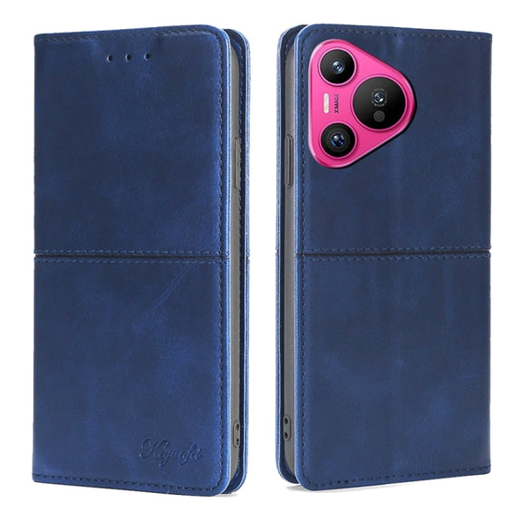 For Huawei Pura 70 5G Cow Texture Magnetic Leather Phone Case(Blue)