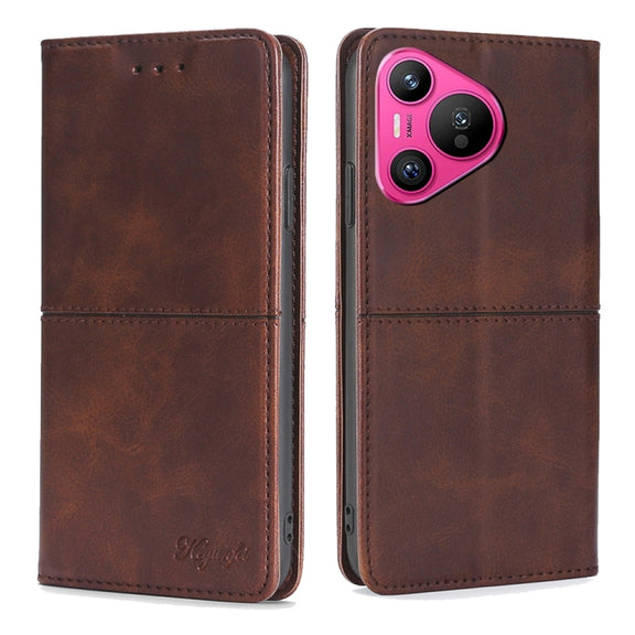 For Huawei Pura 70 5G Cow Texture Magnetic Leather Phone Case(Dark Brown)