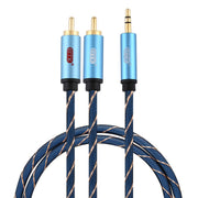 EMK 3.5mm Jack Male to 2 x RCA Male Gold Plated Connector Speaker Audio Cable, Cable Length:1m(Dark Blue)