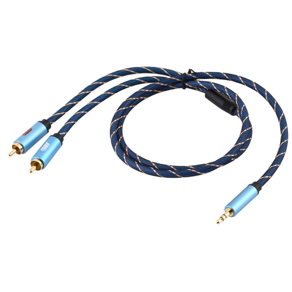 EMK 3.5mm Jack Male to 2 x RCA Male Gold Plated Connector Speaker Audio Cable, Cable Length:1m(Dark Blue)