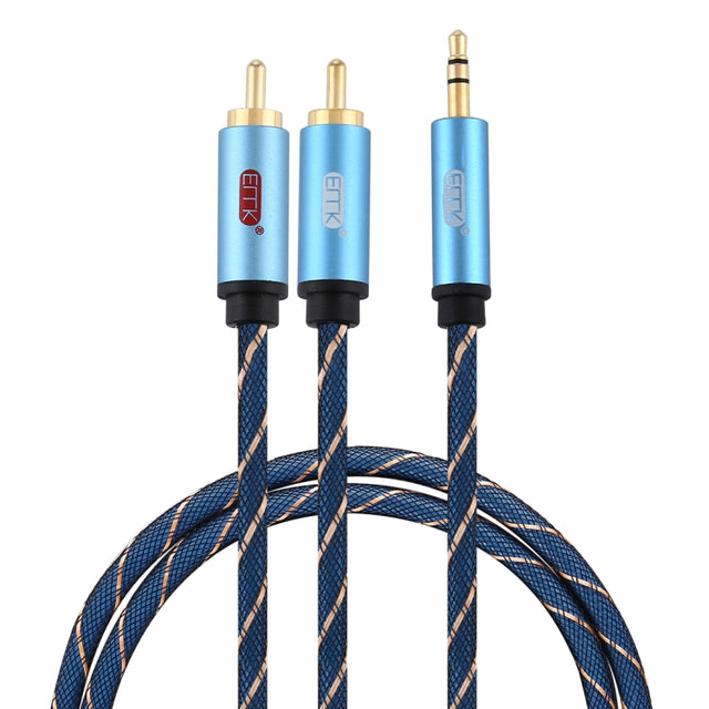 EMK 3.5mm Jack Male to 2 x RCA Male Gold Plated Connector Speaker Audio Cable, Cable Length:1m(Dark Blue)