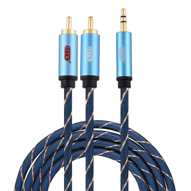 EMK 3.5mm Jack Male to 2 x RCA Male Gold Plated Connector Speaker Audio Cable, Cable Length:2m(Dark Blue)