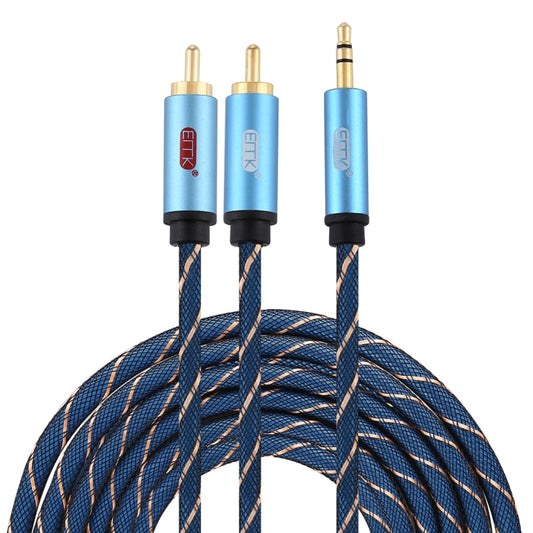 EMK 3.5mm Jack Male to 2 x RCA Male Gold Plated Connector Speaker Audio Cable, Cable Length:5m(Dark Blue) - free shipping - PMC Jewellery - Order now!