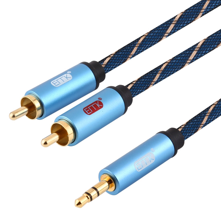 EMK 3.5mm Jack Male to 2 x RCA Male Gold Plated Connector Speaker Audio Cable, Cable Length:5m(Dark Blue)