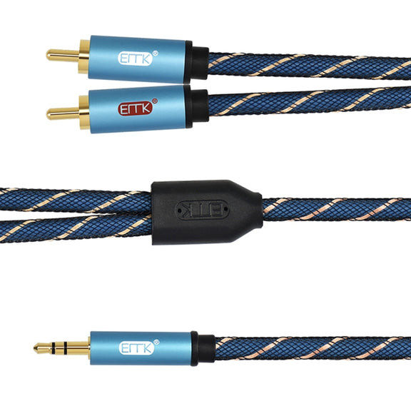 EMK 3.5mm Jack Male to 2 x RCA Male Gold Plated Connector Speaker Audio Cable, Cable Length:5m(Dark Blue)