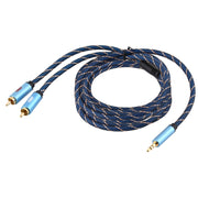 EMK 3.5mm Jack Male to 2 x RCA Male Gold Plated Connector Speaker Audio Cable, Cable Length:5m(Dark Blue)