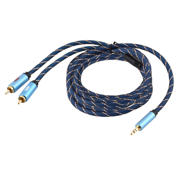 EMK 3.5mm Jack Male to 2 x RCA Male Gold Plated Connector Speaker Audio Cable, Cable Length:5m(Dark Blue)
