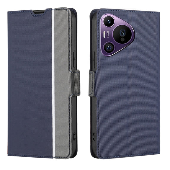 For Huawei Pura 70 Pro / 70 Pro+ 5G Twill Texture Side Button Leather Phone Case(Blue)