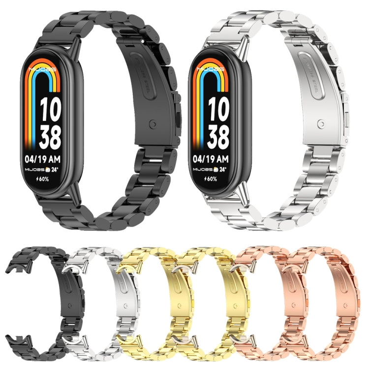 For Xiaomi Mi Band 8 / 9 / 9 NFC Mijobs Three Bead Stainless Steel Watch Band(Light Gold)