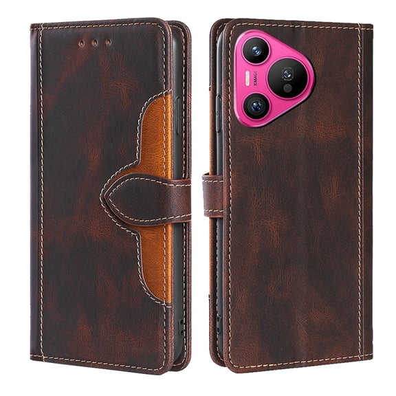 For Huawei Pura 70 5G Skin Feel Magnetic Buckle Leather Phone Case(Brown)