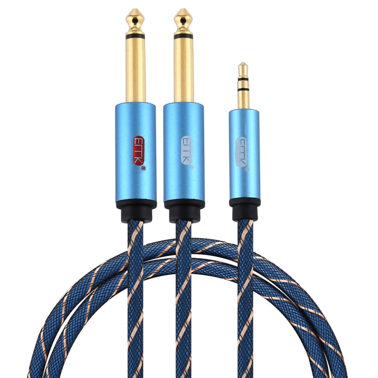 EMK 3.5mm Jack Male to 2 x 6.35mm Jack Male Gold Plated Connector Nylon Braid AUX Cable for Computer / X-BOX / PS3 / CD / DVD, Cable Length:1m(Dark Blue) - Audio Optical Cables by PMC TechLife | Online Shopping South Africa | PMC TechLife | Buy Now Pay Later Mobicred