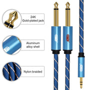 EMK 3.5mm Jack Male to 2 x 6.35mm Jack Male Gold Plated Connector Nylon Braid AUX Cable for Computer / X-BOX / PS3 / CD / DVD, Cable Length:1m(Dark Blue)