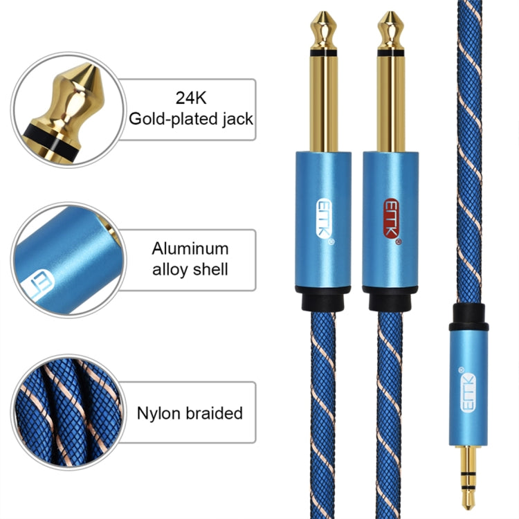 EMK 3.5mm Jack Male to 2 x 6.35mm Jack Male Gold Plated Connector Nylon Braid AUX Cable for Computer / X-BOX / PS3 / CD / DVD, Cable Length:1m(Dark Blue)