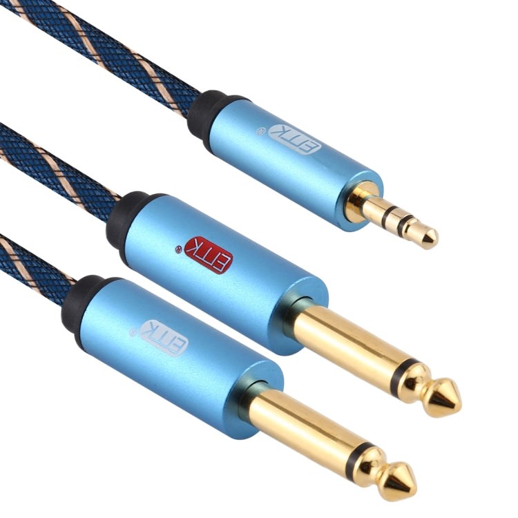 EMK 3.5mm Jack Male to 2 x 6.35mm Jack Male Gold Plated Connector Nylon Braid AUX Cable for Computer / X-BOX / PS3 / CD / DVD, Cable Length:1.5m(Dark Blue) - Audio Optical Cables by PMC Jewellery | Online Shopping South Africa | PMC Jewellery | Buy Now Pay Later Mobicred