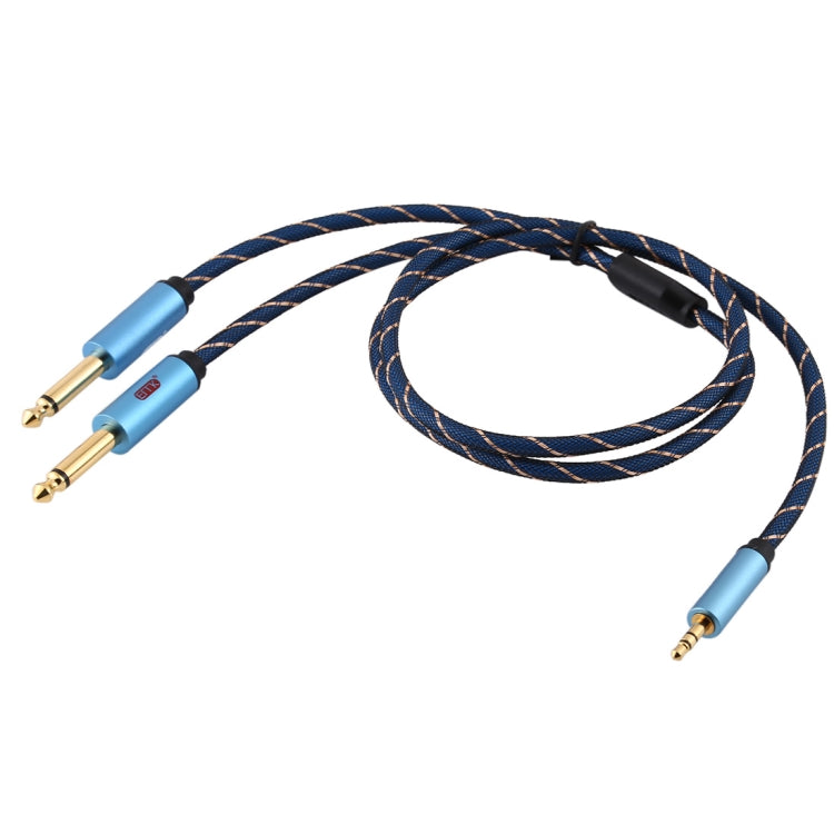 EMK 3.5mm Jack Male to 2 x 6.35mm Jack Male Gold Plated Connector Nylon Braid AUX Cable for Computer / X-BOX / PS3 / CD / DVD, Cable Length:1.5m(Dark Blue) - Audio Optical Cables by PMC Jewellery | Online Shopping South Africa | PMC Jewellery | Buy Now Pay Later Mobicred