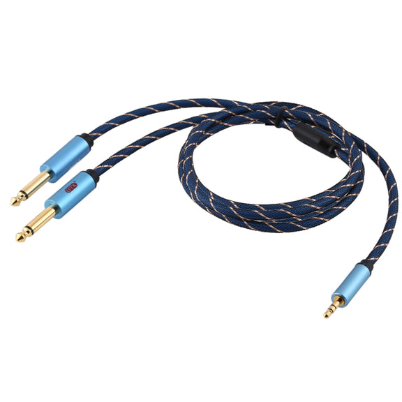 EMK 3.5mm Jack Male to 2 x 6.35mm Jack Male Gold Plated Connector Nylon Braid AUX Cable for Computer / X-BOX / PS3 / CD / DVD, Cable Length:2m(Dark Blue)
