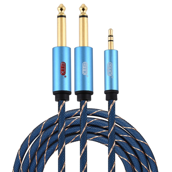 EMK 3.5mm Jack Male to 2 x 6.35mm Jack Male Gold Plated Connector Nylon Braid AUX Cable for Computer / X-BOX / PS3 / CD / DVD, Cable Length:2m(Dark Blue)