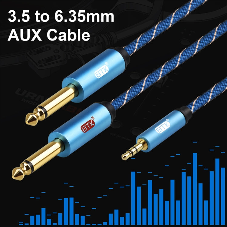 EMK 3.5mm Jack Male to 2 x 6.35mm Jack Male Gold Plated Connector Nylon Braid AUX Cable for Computer / X-BOX / PS3 / CD / DVD, Cable Length:3m(Dark Blue)