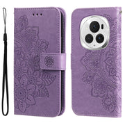 For Honor Magic6 Pro Seven-petal Flowers Embossing Leather Phone Case(Light Purple)