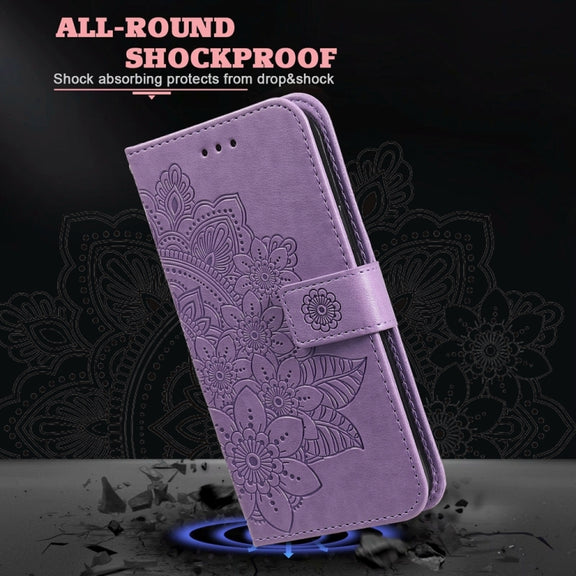 For Honor Magic6 Pro Seven-petal Flowers Embossing Leather Phone Case(Light Purple)