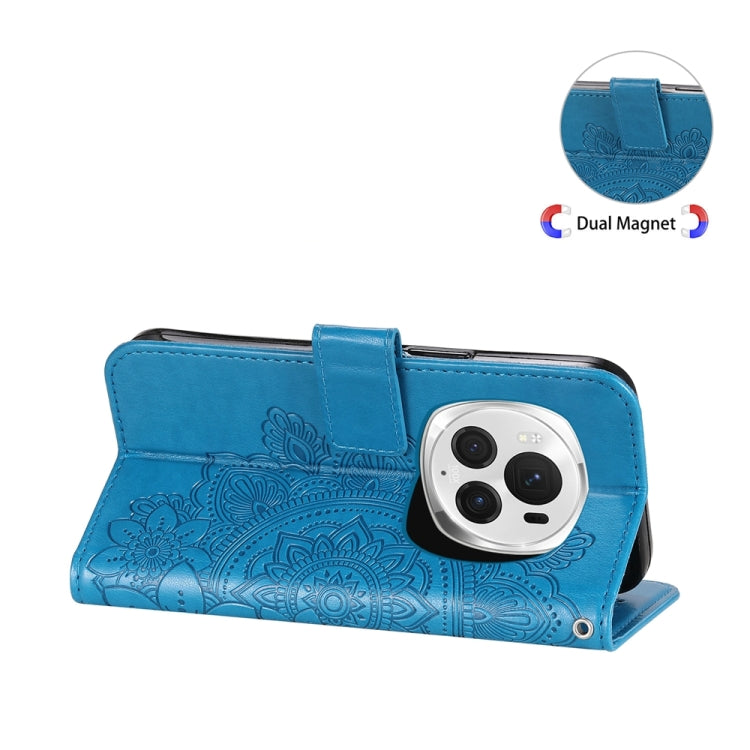 For Honor Magic6 Pro Seven-petal Flowers Embossing Leather Phone Case(Blue) - free shipping - PMC Jewellery - Order now!