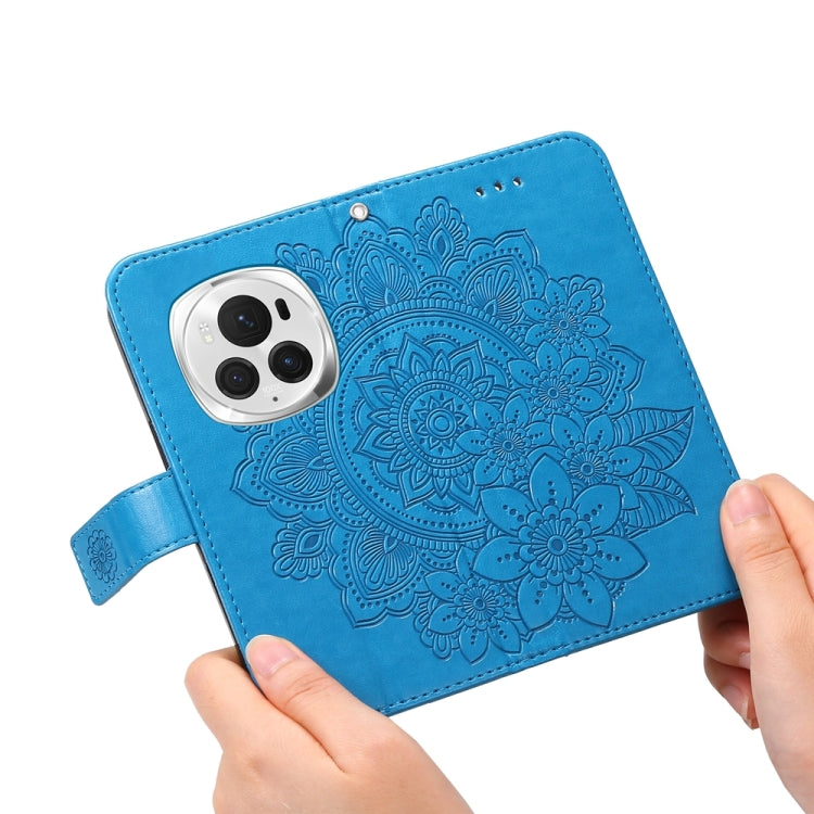 For Honor Magic6 Pro Seven-petal Flowers Embossing Leather Phone Case(Blue) - free shipping - PMC Jewellery - Order now!