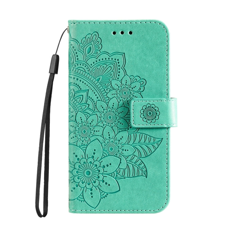 For Honor Magic6 Pro Seven-petal Flowers Embossing Leather Phone Case(Green)
