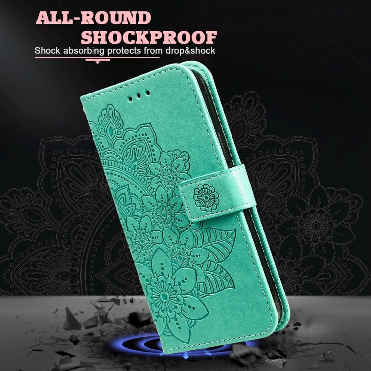 For Honor Magic6 Pro Seven-petal Flowers Embossing Leather Phone Case(Green)