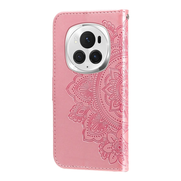 For Honor Magic6 Pro Seven-petal Flowers Embossing Leather Phone Case(Rose Gold)