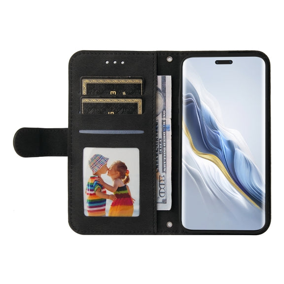For Honor Magic6 Pro Skin Feel Life Tree Metal Button Leather Phone Case(Black)