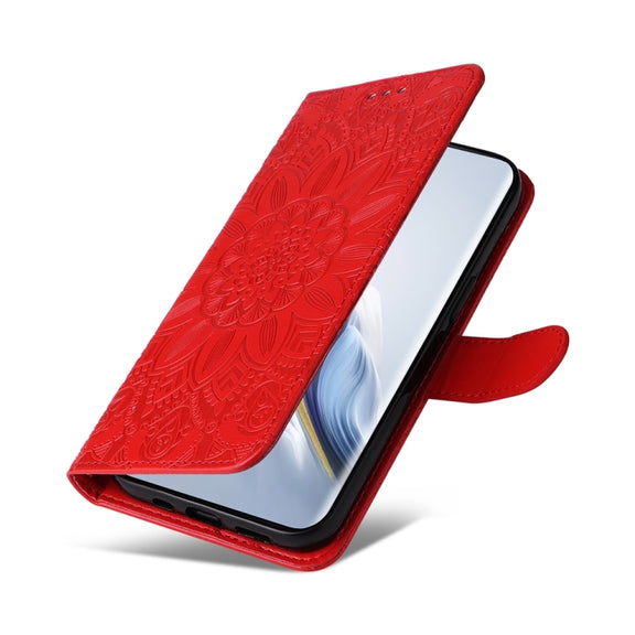 For Honor Magic6 Pro Embossed Sunflower Leather Phone Case(Red)