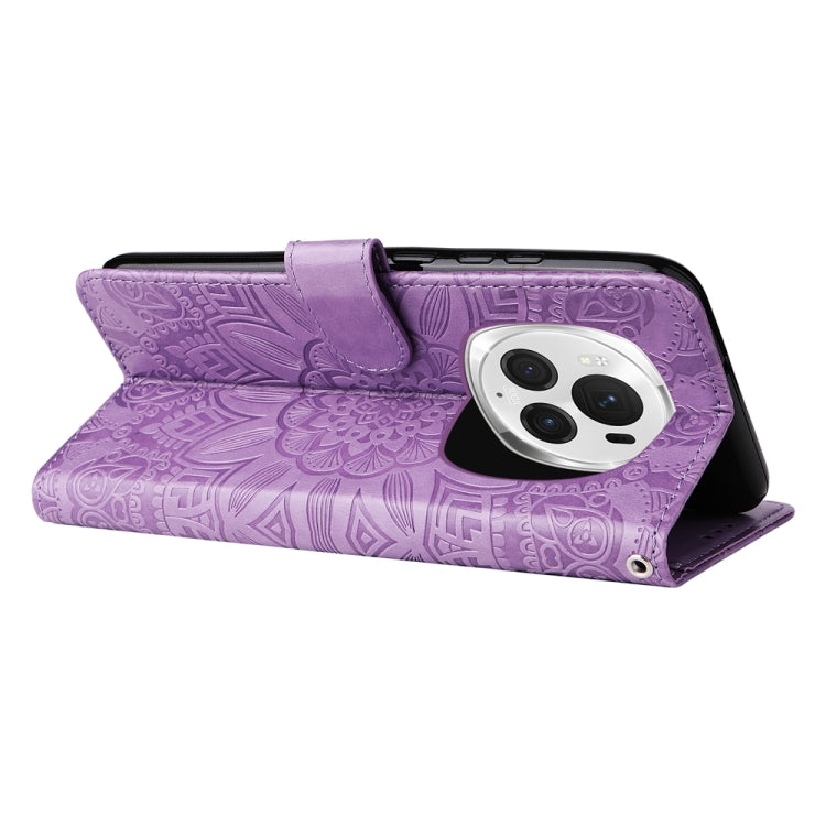 For Honor Magic6 Pro Embossed Sunflower Leather Phone Case(Purple) - Honor Cases by PMC Jewellery | Online Shopping South Africa | PMC Jewellery | Buy Now Pay Later Mobicred
