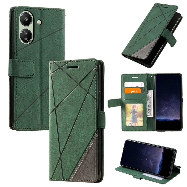 For Xiaomi Redmi 13C Skin Feel Splicing Leather Phone Case(Green) - 13C Cases by PMC TechLife | Online Shopping South Africa | PMC TechLife
