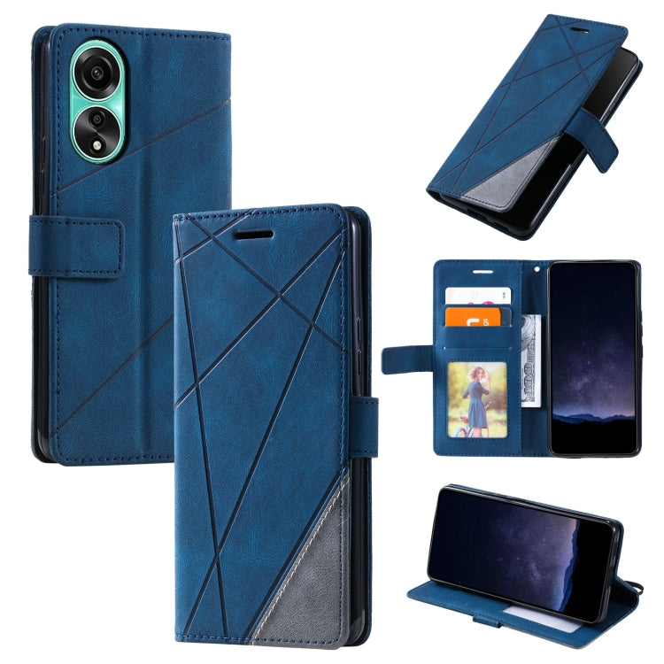 For OPPO A58 4G Skin Feel Splicing Leather Phone Case(Blue) - OPPO Cases by PMC TechLife | Online Shopping South Africa | PMC TechLife