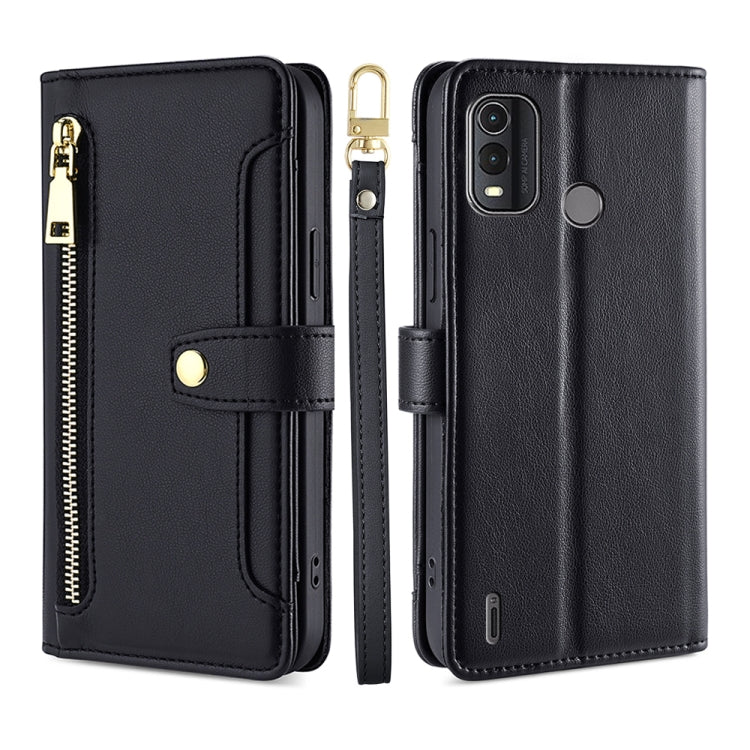 For Nokia G11 Plus Lite Sheep Texture Cross-body Zipper Wallet Leather Phone Case(Black) - Nokia Cases by PMC TechLife | Online Shopping South Africa | PMC TechLife | Buy Now Pay Later Mobicred