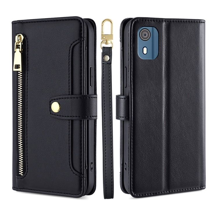 For Nokia C02 TA-1522 Lite Sheep Texture Cross-body Zipper Wallet Leather Phone Case(Black) - Nokia Cases by PMC TechLife | Online Shopping South Africa | PMC TechLife | Buy Now Pay Later Mobicred