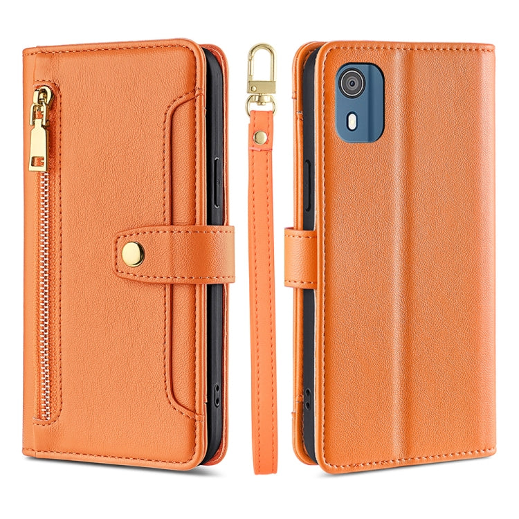 For Nokia C02 TA-1522 Lite Sheep Texture Cross-body Zipper Wallet Leather Phone Case(Orange) - free shipping - PMC TechLife - Order now!