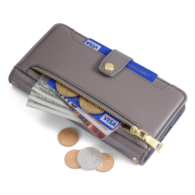 For Nokia C02 TA-1522 Lite Sheep Texture Cross-body Zipper Wallet Leather Phone Case(Grey) - Nokia Cases by PMC TechLife | Online Shopping South Africa | PMC TechLife | Buy Now Pay Later Mobicred