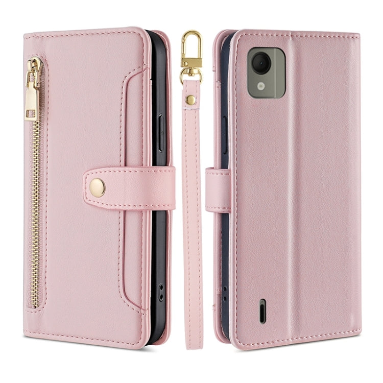 For Nokia C110 4G Lite Sheep Texture Cross-body Zipper Wallet Leather Phone Case(Pink) - Nokia Cases by PMC TechLife | Online Shopping South Africa | PMC TechLife | Buy Now Pay Later Mobicred
